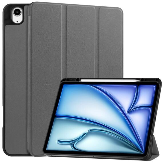 Per iPad Air 13 2024 Custer TPU Pure Color 3-Fold Holder Custodia tablet in pelle intelligente con portapenne (grigio)