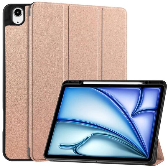Per iPad Air 13 2024 Custer TPU Pure Color 3-Fold Holder Custodia per tablet in pelle intelligente con portapenne (oro rosa)