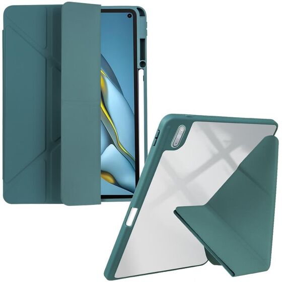 Per Huawei MatePad 10.8 Custodia tablet in pelle con deformazione acrilica trasparente (verde scuro)