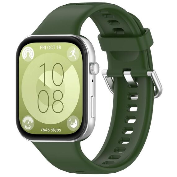 Per Huawei Watch Fit3 cinturino sportivo in silicone con fibbia argento (verde militare)