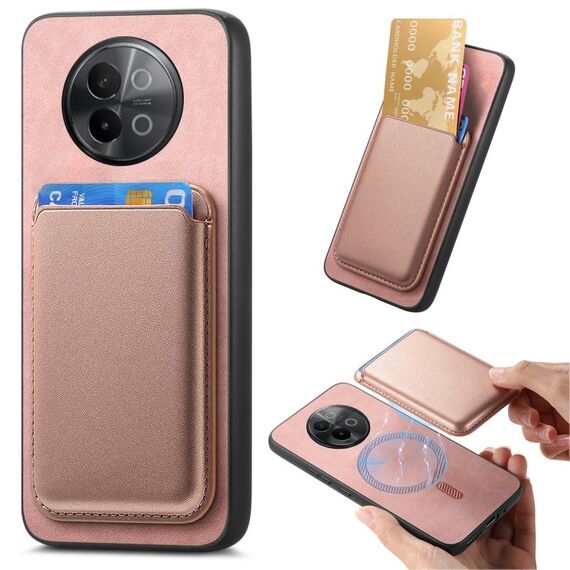 Custodia per telefono con cover posteriore in PU per vivo S18e 5G Retro Magsafe Card Bag (rosa)