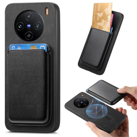 Custodia per telefono con cover posteriore in PU per vivo X100 Pro 5G Retro Magsafe Card Bag (nero)