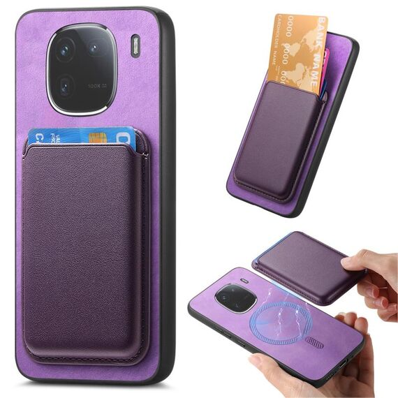 Custodia per telefono con cover posteriore in PU per vivo iQOO 12 Pro 5G retrò Magsafe (viola)
