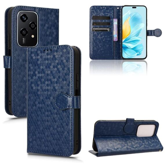 Custodia per telefono in pelle con texture a nido d'ape globale per Honor 200 Lite (blu)