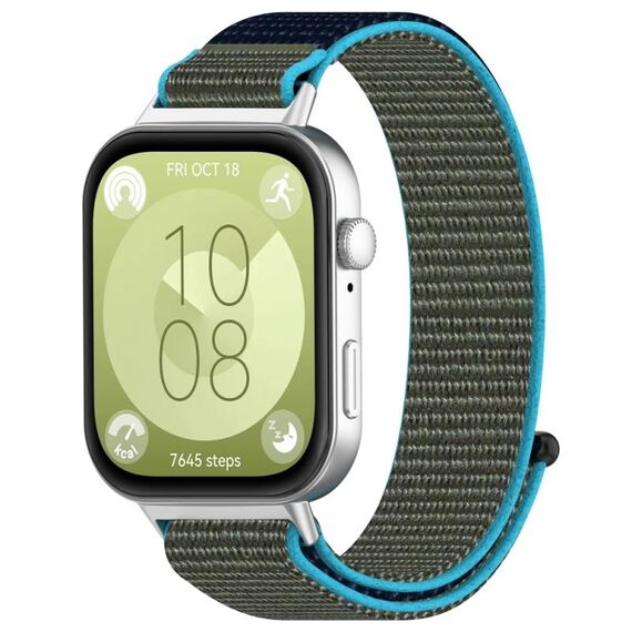 Per Huawei Watch Fit3 cinturino in nylon con gancio e chiusura ad anello (grigio blu)