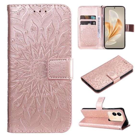Per vivo V29e Global / Y200 5G Global Custodia in pelle con motivo girasole in rilievo (oro rosa)