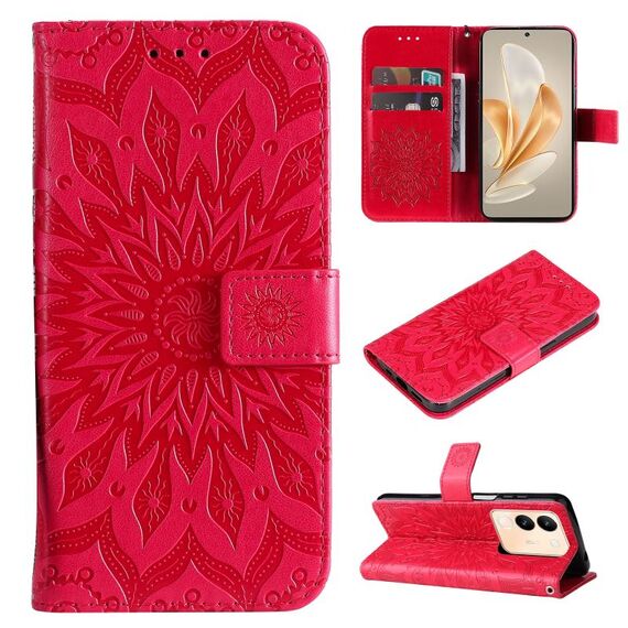 Per vivo V29e Global / Y200 5G Global Custodia in pelle con motivo girasole in rilievo (rosso)