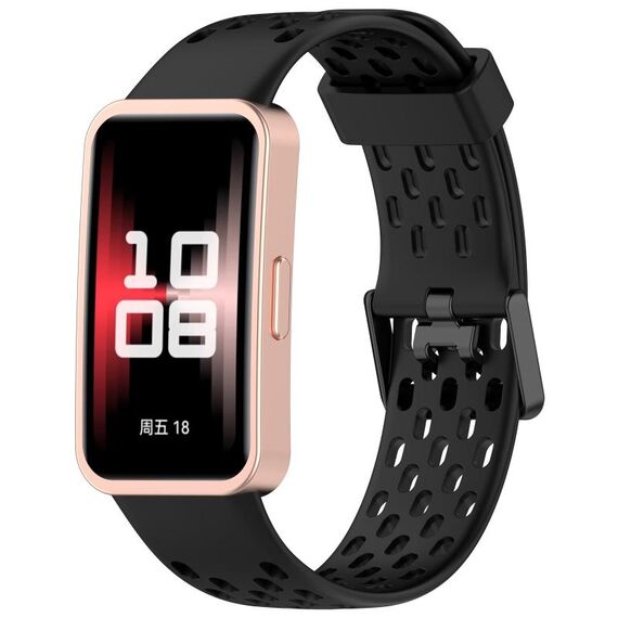 Per Huawei Band 9/9 NFC / 8/8 NFC Hole Style Dual cinturino in silicone con fibbia nera (nero)