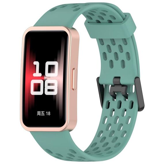 Per Huawei Band 9/9 NFC / 8/8 NFC Hole Style Dual cinturino in silicone con fibbia nera (verde pino)