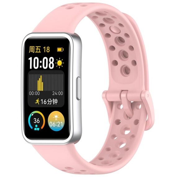 Per Huawei Band 9/9 NFC / 8/8 NFC Cinturino per orologio in silicone con bottone a chiodo con foro tondo (rosa)