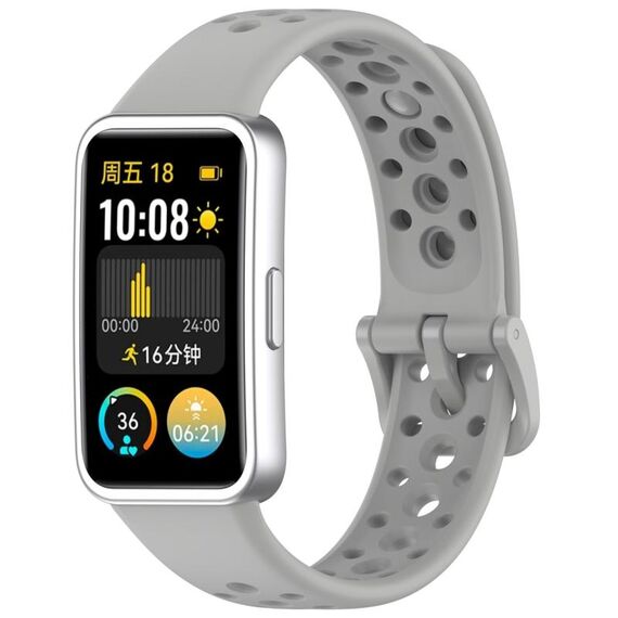 Per Huawei Band 9/9 NFC / 8/8 NFC Cinturino per orologio in silicone con bottone a chiodo con foro tondo (grigio)