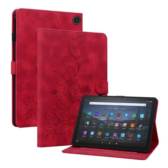 Custodia per tablet in pelle goffrata Giglio per Amazon Fire Max 11 (rossa)