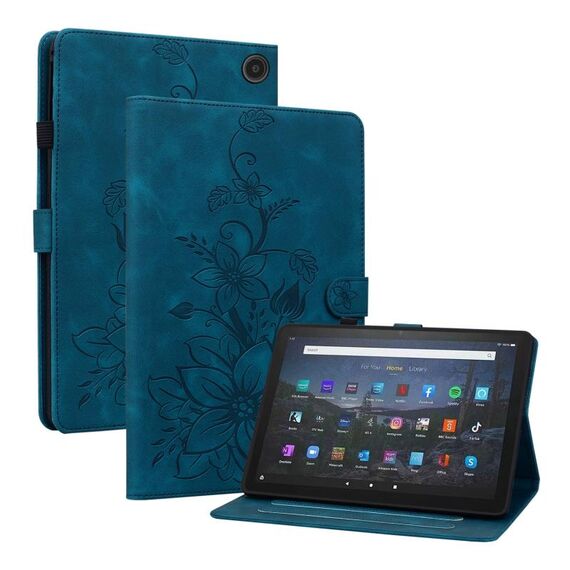 Custodia per tablet in pelle goffrata Giglio per Amazon Fire Max 11 (blu scuro)