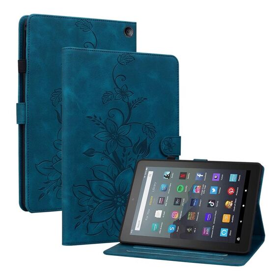 Custodia per tablet in pelle goffrata Lily per Amazon Fire 7 2022 (blu scuro)