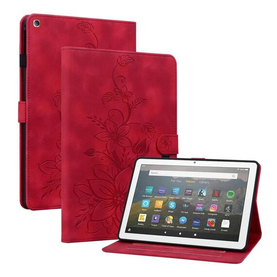 Custodia per tablet in pelle goffrata Lily per Amazon Fire HD8 2015-2018 (rossa)