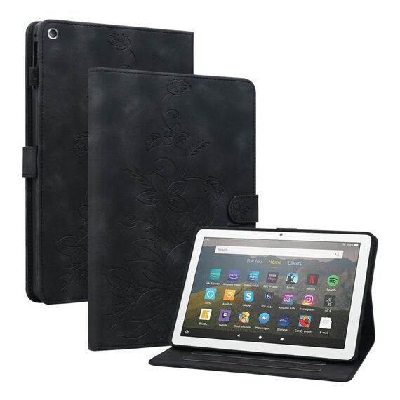 Custodia per tablet in pelle goffrata Lily per Amazon Fire HD8 2015-2018 (nera)