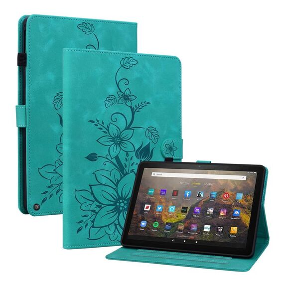 Custodia smart tablet in pelle goffrata giglio per Amazon Fire HD10 / HD10 Plus 2021 (verde)
