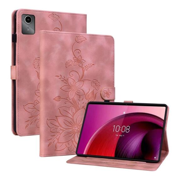 Custodia per tablet in pelle goffrata giglio per Lenovo Tab M11/Xiaoxin Pad 11 2024 (rosa)