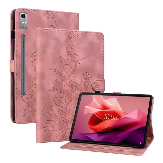 Custodia per tablet in pelle goffrata Giglio per Lenovo Tab P12 12.7 (rosa)