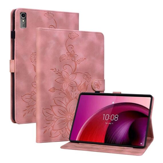 Custodia per tablet in pelle goffrata giglio per Lenovo Tab M10 5G 2023 (rosa)