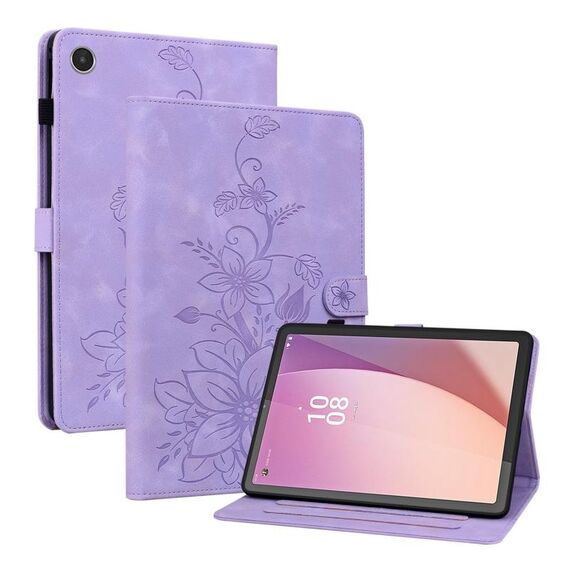 Custodia per tablet in pelle goffrata giglio per Lenovo Tab M8 4a generazione TB300FU (viola)