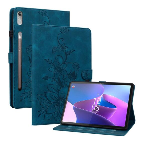 Custodia per tablet in pelle goffrata giglio per Lenovo Tab P11 Pro Gen 2 11.2 (blu scuro)