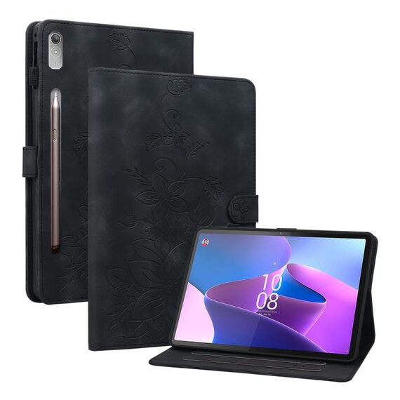 Custodia per tablet in pelle goffrata giglio per Lenovo Tab P11 Pro Gen 2 11.2 (nera)