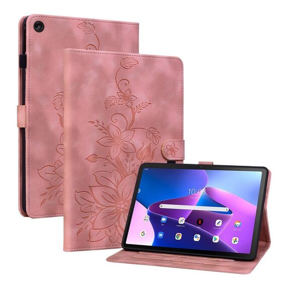 Custodia per tablet in pelle goffrata Giglio di terza generazione per Lenovo Tab M10 10.1 (rosa)