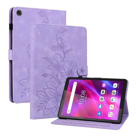 Custodia per tablet in pelle goffrata Giglio di terza generazione per Lenovo Tab M7 (viola)