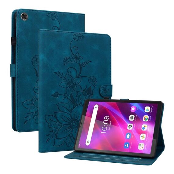 Custodia per tablet in pelle goffrata Giglio di terza generazione per Lenovo Tab M7 (blu scuro)