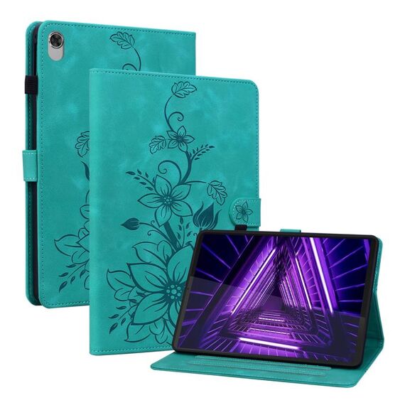 Custodia per tablet in pelle goffrata Giglio per Lenovo Tab K10 (verde)