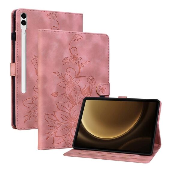 Custodia tablet in pelle goffrata giglio per Samsung Galaxy Tab S9+ / S9 FE+ (rosa)