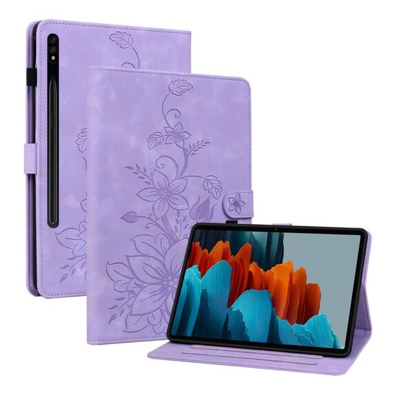 Custodia per tablet in pelle goffrata Giglio per Samsung Galaxy Tab S7 / S8 (viola)