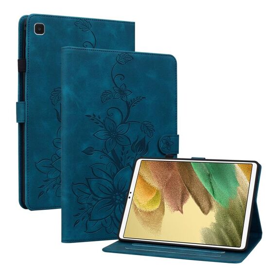 Custodia per tablet in pelle goffrata Giglio per Samsung Galaxy Tab S5e T720 (blu scuro)