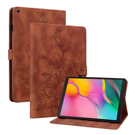 Custodia per tablet in pelle goffrata giglio per Samsung Galaxy Tab A 10.1 2019 (marrone)