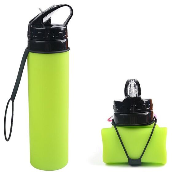 Bottiglia d'acqua in silicone pieghevole da 600 ml Bottiglia d'acqua in silicone infrangibile per protezione ambientale portatile(Verde)