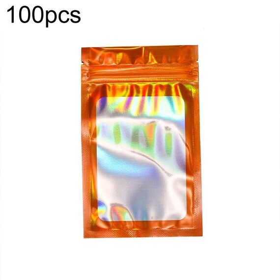 100 sacchetti per imballaggio con chiusura autosigillante per gioielli, ombreggiati al laser, dimensioni: 7 x 10 cm, arancione