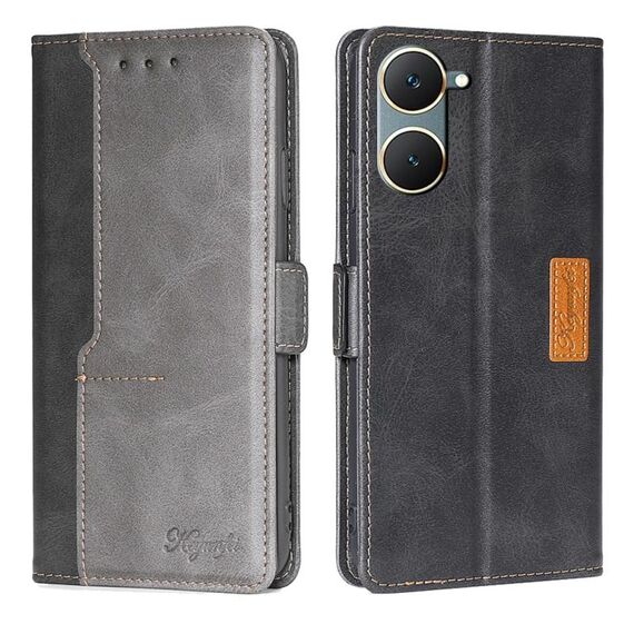Per vivo Y03 4G Custodia per cellulare in pelle con fibbia laterale in colore a contrasto (nero + grigio)