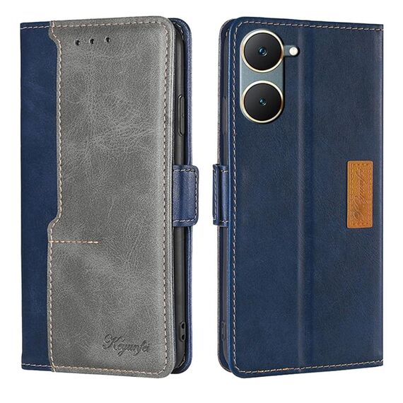 Per vivo Y03 4G Custodia per telefono in pelle con fibbia laterale in colore a contrasto (blu + grigio)