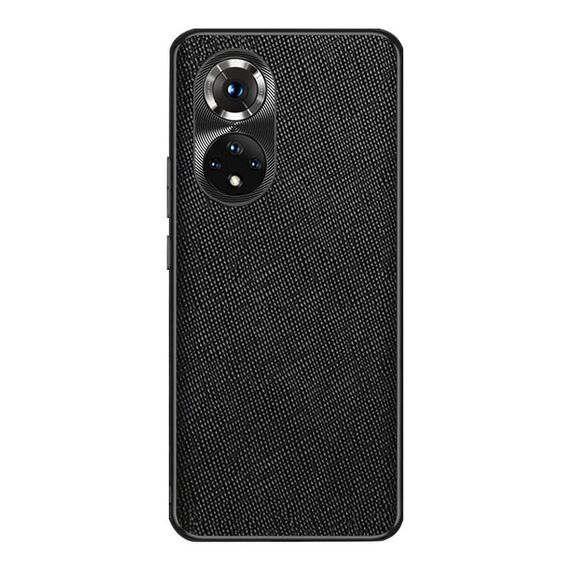 Custodia per telefono in pelle PU con trama incrociata per Honor 50 Pro (nera)