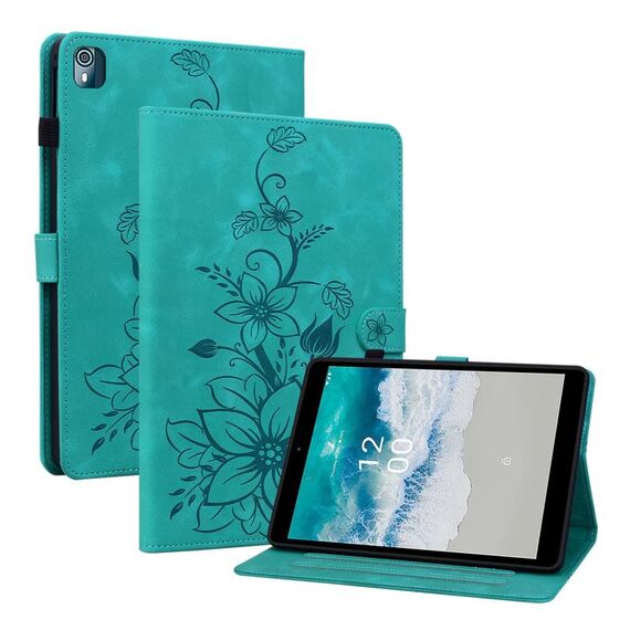 Custodia per tablet in pelle goffrata Giglio per Nokia T21 (verde)