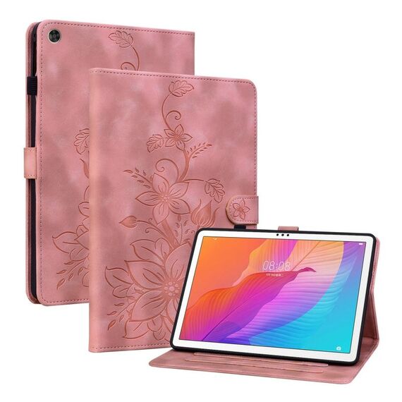 Custodia per tablet in pelle goffrata Giglio per Huawei MatePad T 10s / Enjoy Tablet 2 (rosa)