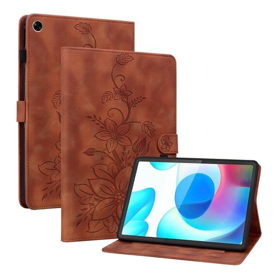Custodia per tablet in pelle goffrata Giglio per Realme Pad 10.4 (marrone)