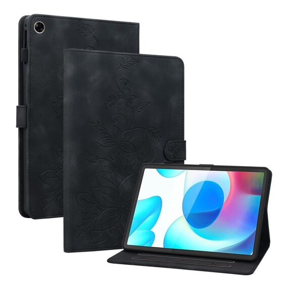 Custodia per tablet in pelle goffrata Giglio per Realme Pad 10.4 (nera)