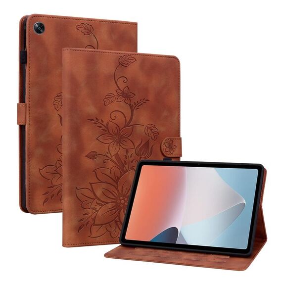 Custodia per tablet in pelle goffrata OPPO Pad Air Lily (marrone)