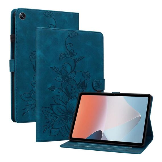 Custodia per tablet in pelle goffrata OPPO Pad Air Lily (blu scuro)
