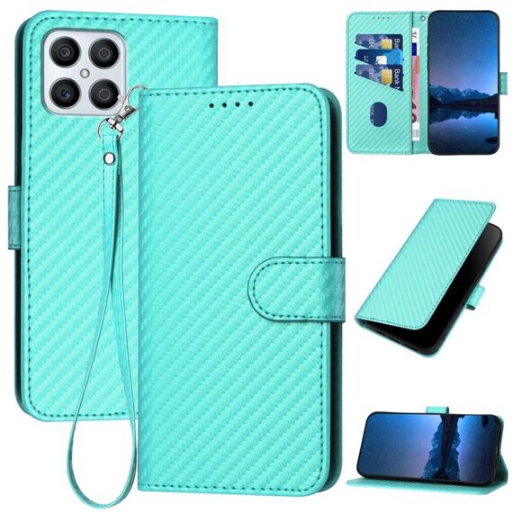 Per Honor X8 4G / X30i / Play6T Pro YX0070 Custodia per telefono in pelle con fibbia in fibra di carbonio con cordino (azzurro)