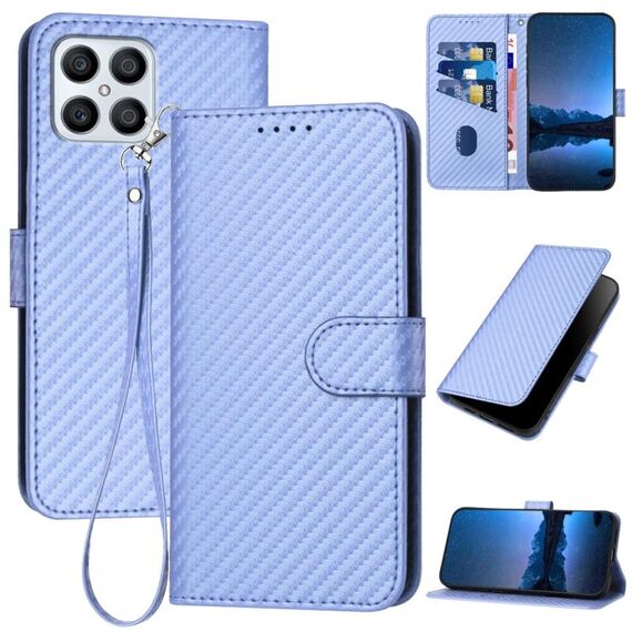 Per Honor X8 4G / X30i / Play6T Pro YX0070 Custodia per cellulare in pelle con fibbia in fibra di carbonio con cordino (viola chiaro)