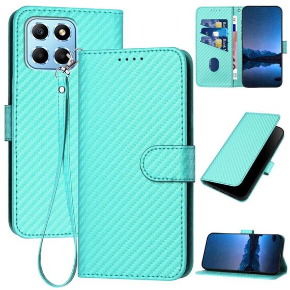 Per Honor X8 5G YX0070 Custodia per cellulare in pelle con fibbia in fibra di carbonio con cordino (azzurro)