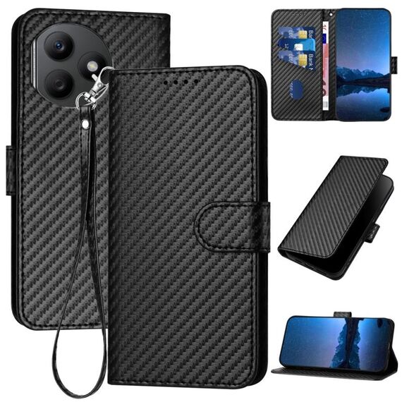 Per Honor X50i + YX0070 Custodia per telefono in pelle con fibbia in fibra di carbonio con cordino (nero)